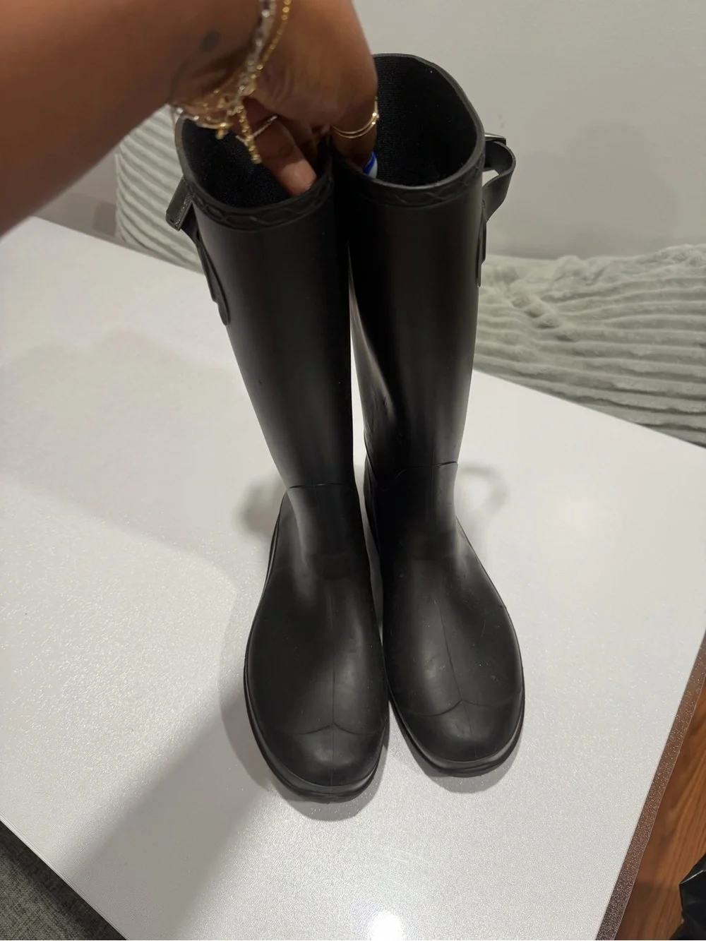 Tall Matte Black Rain Boots with Top Pull Tabs